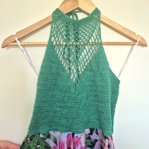 NWT Desigual Women’s Green Crochet Halter Maxi Dress – Size S - Picture 2 of 8
